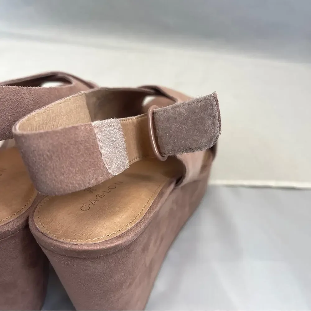 Caslon Kenley Wedge Sandal Open Toe Cross Strap Platform Dusty Pink Suede